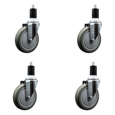 Service Caster 5'' SS Gray Poly Wheel Swivel 1-1/2'' Expanding Stem Caster Set, 4PK SCC-SSEX20S514-PPUB-112-4